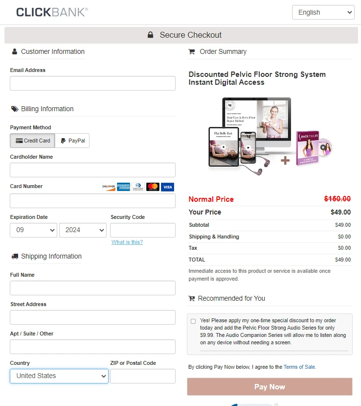 Pelvic Floor Strong checkout page